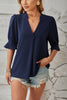 Notched Half Sleeve Blouse - LACEDUPED