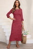 Slit Striped Round Neck Midi Dress