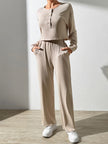 Half Button Long Sleeve Top and Pants Set - LACEDUPED