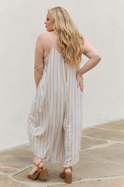 HEYSON Full Size Multi Colored Striped Jumpsuit with Pockets - LACEDUPED