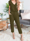 Drawstring Surplice Short Sleeve Jumpsuit - LACEDUPED