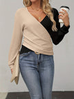 Contrast Surplice Long Sleeve Top - LACEDUPED