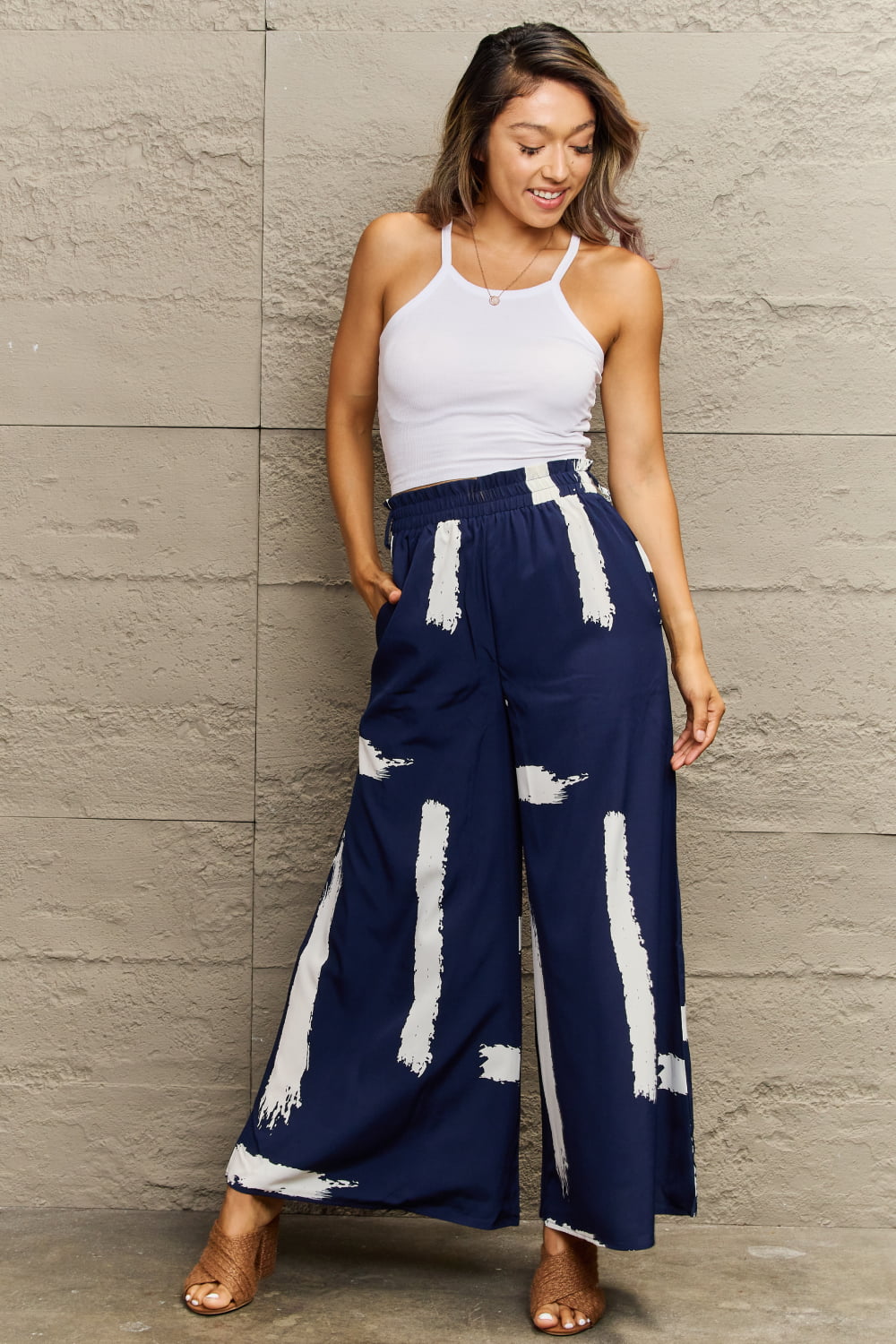 Printed Wide Leg Long Pants - LACEDUPED