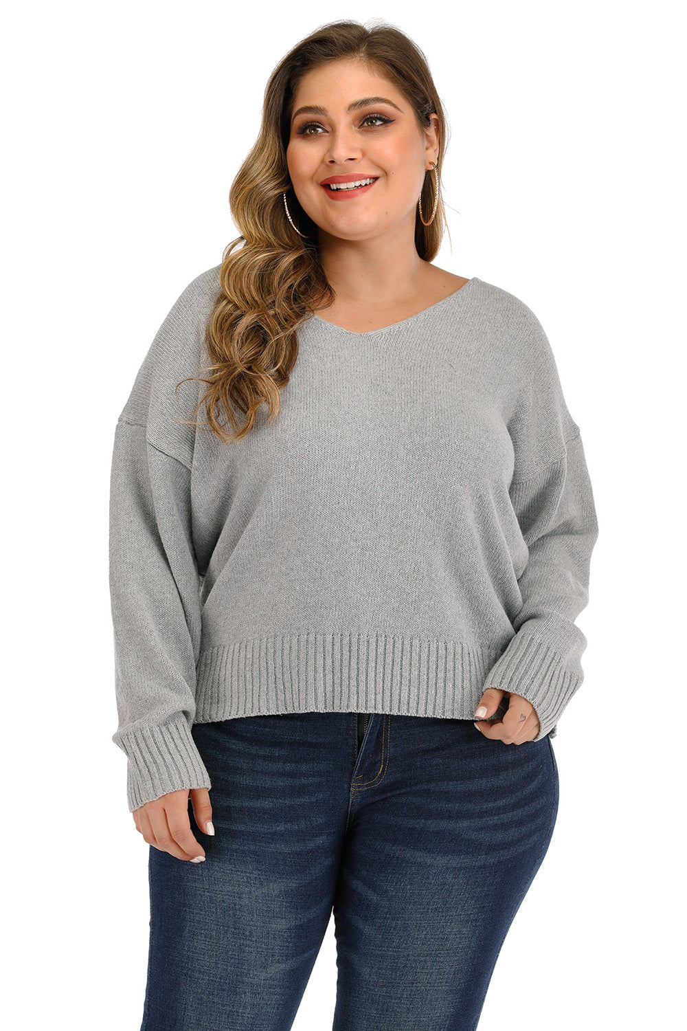 Plus Size V Neck Pullover Sweater