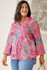 Plus Size Printed Notched Long Sleeve Blouse