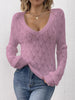 Openwork V-Neck Long Sleeve Sweater - LACEDUPED