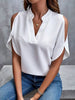 Notched Cold Shoulder Half Sleeve Blouse - LACEDUPED