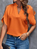 Notched Cold Shoulder Half Sleeve Blouse - LACEDUPED