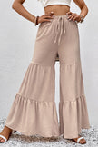 Drawstring Waist Tiered Flare Culottes - LACEDUPED