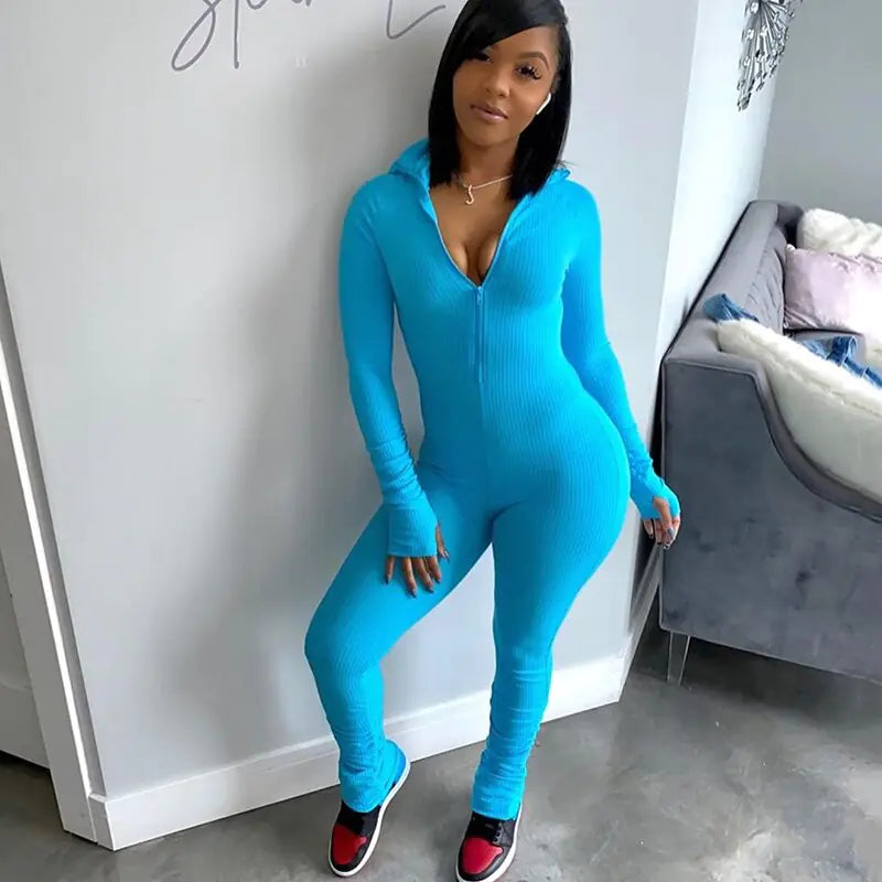 Turtleneck Gloved Sleeve Jumpsuits - LACEDUPED