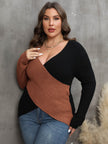 Plus Size Two-Tone Surplice Neck Sweater