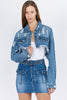 American Bazi Distressed Denim Jacket with Frayed Hem - LACEDUPED