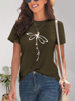 Dragonfly Graphic Round Neck Short Sleeve T-Shirt - LACEDUPED