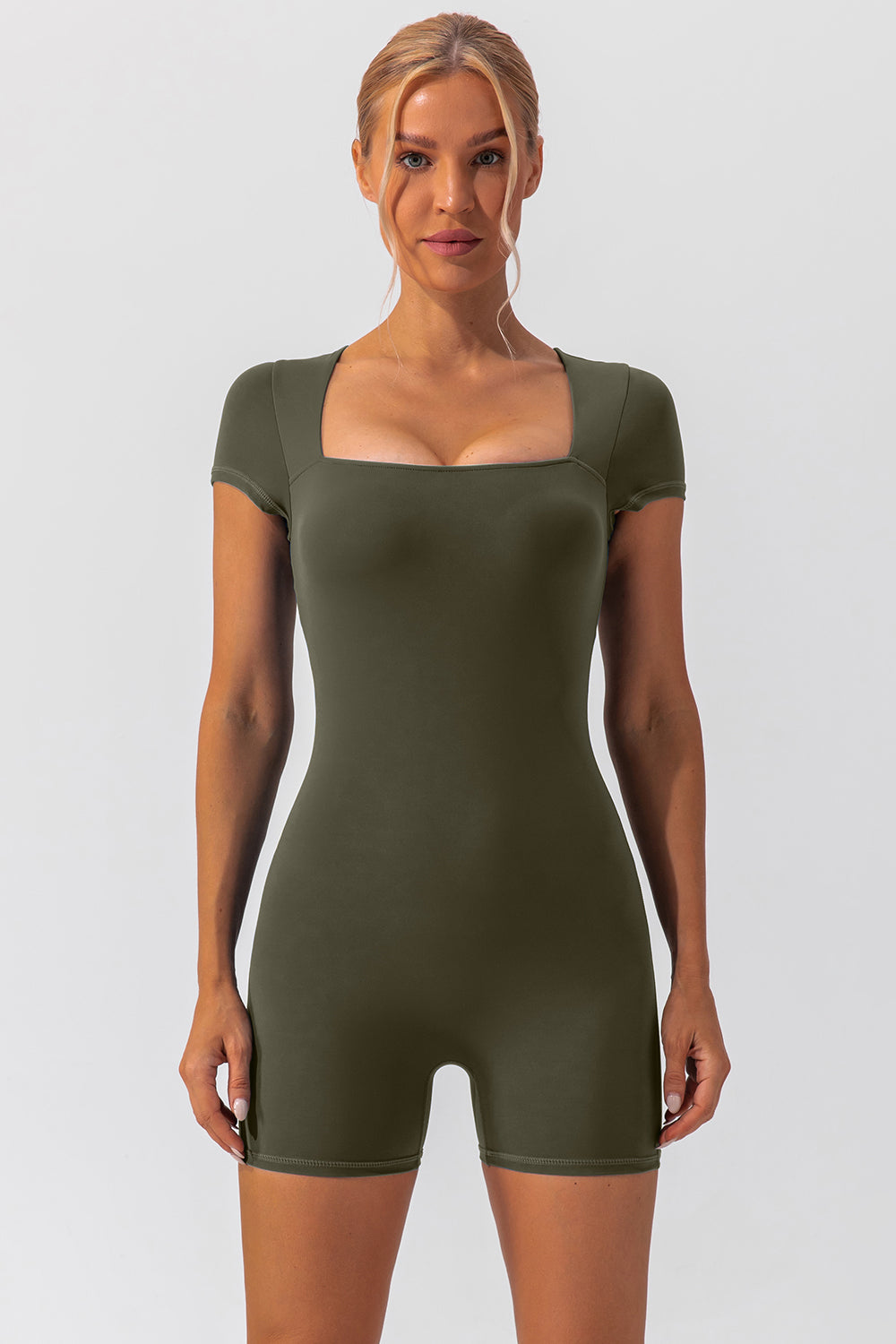 Square Neck Cap Sleeve Active Romper - LACEDUPED