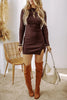 Slit Mock Neck Long Sleeve Wrap Sweater Dress