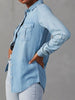 Collared Neck Roll-Tab Sleeve Denim Top - LACEDUPED