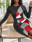 Perfee Cutout Color Block Round Neck Long Sleeve Dress