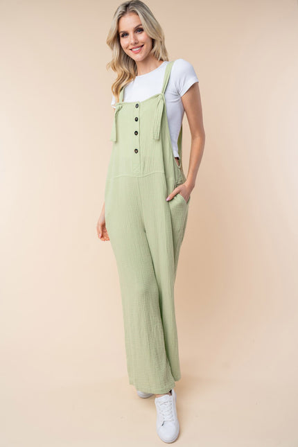 White Birch Texture Sleeveless Wide Leg Jumpsuit - LACEDUPED