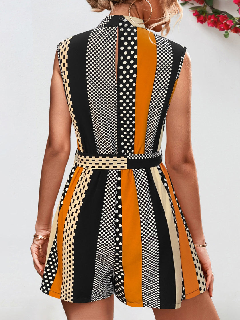 Tied Color Block Sleeveless Romper - LACEDUPED