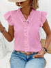 Ruffled V-Neck Cap Sleeve Blouse - LACEDUPED