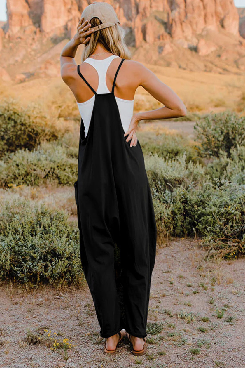 Double Take Full Size V-Neck Sleeveless Jumpsuit with Pockets - LACEDUPED