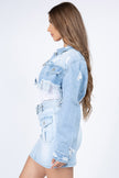 American Bazi Distressed Denim Jacket with Frayed Hem