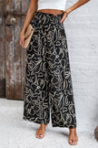 Smocked Printed Wide Leg Pants with Pockets - LACEDUPED