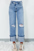 Distressed Straight Jeans with Pockets - LACEDUPED