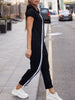 Striped Short Sleeve Hooded Jumpsuit - LACEDUPED