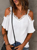 Lace Detail V-Neck Half Sleeve Blouse - LACEDUPED