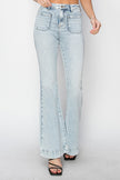 Risen Full Size High Rise Front Patch Pocket Flare Jeans - LACEDUPED