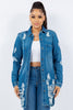 American Bazi Distressed Button Up Long Sleeve Denim Jacket - LACEDUPED