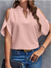 Notched Cold Shoulder Half Sleeve Blouse - LACEDUPED