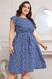 Honey Plus Size Round Neck Tie Waist Dress