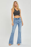 Risen Full Size High Rise Frayed Hem Flare Jeans - LACEDUPED