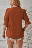 Notched Half Sleeve Blouse - LACEDUPED