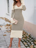 Devine Striped V-Neck Long Sleeve Sweater Dress