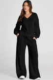 V-Neck Long Sleeve Top and Pants Active Set - LACEDUPED