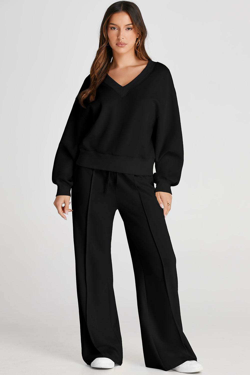 V-Neck Long Sleeve Top and Pants Active Set - LACEDUPED