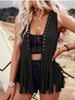 Fringe Studded Open Front Vest Coat - LACEDUPED