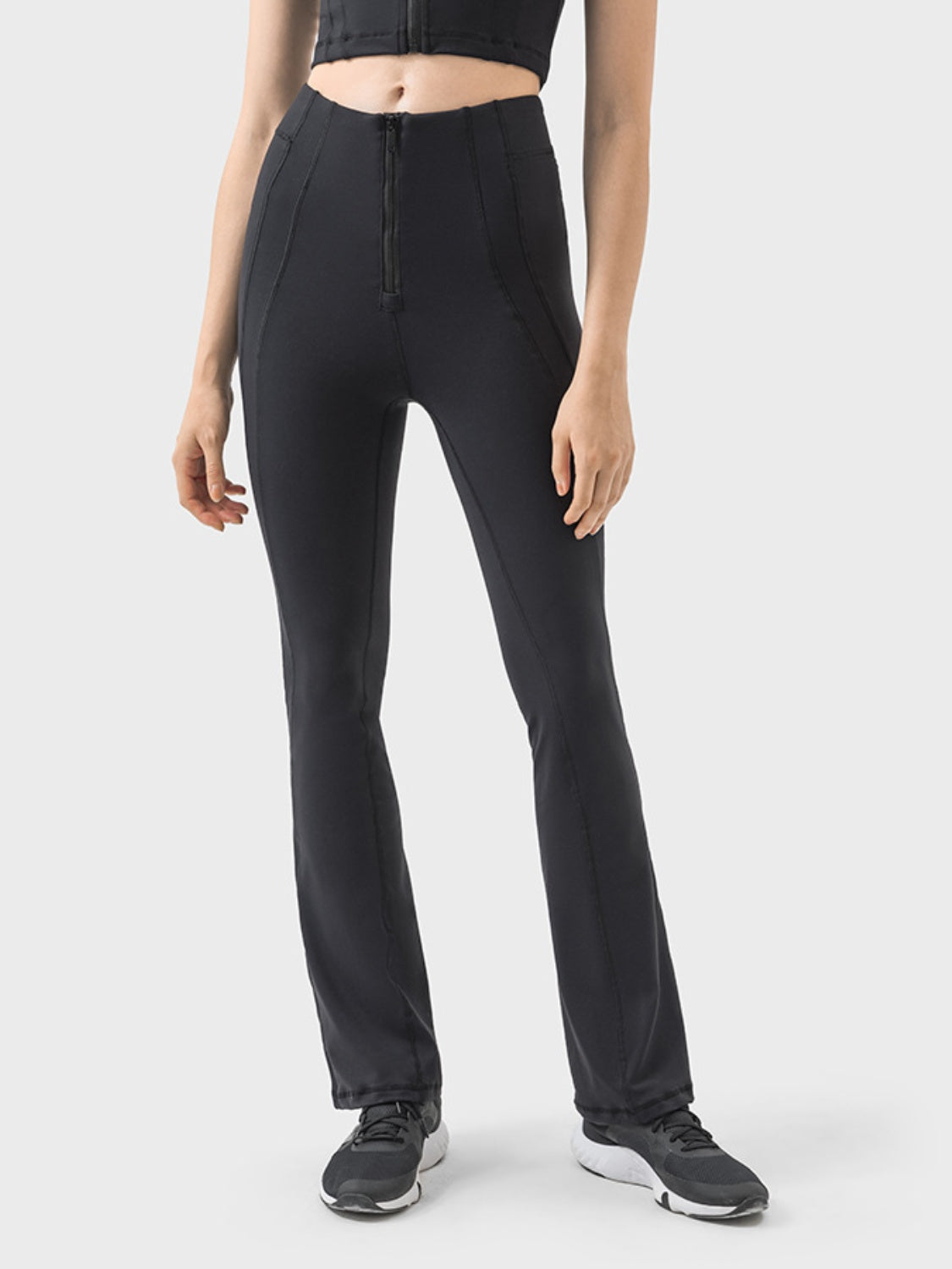 Zipper Detail High Waist Active Pants - LACEDUPED