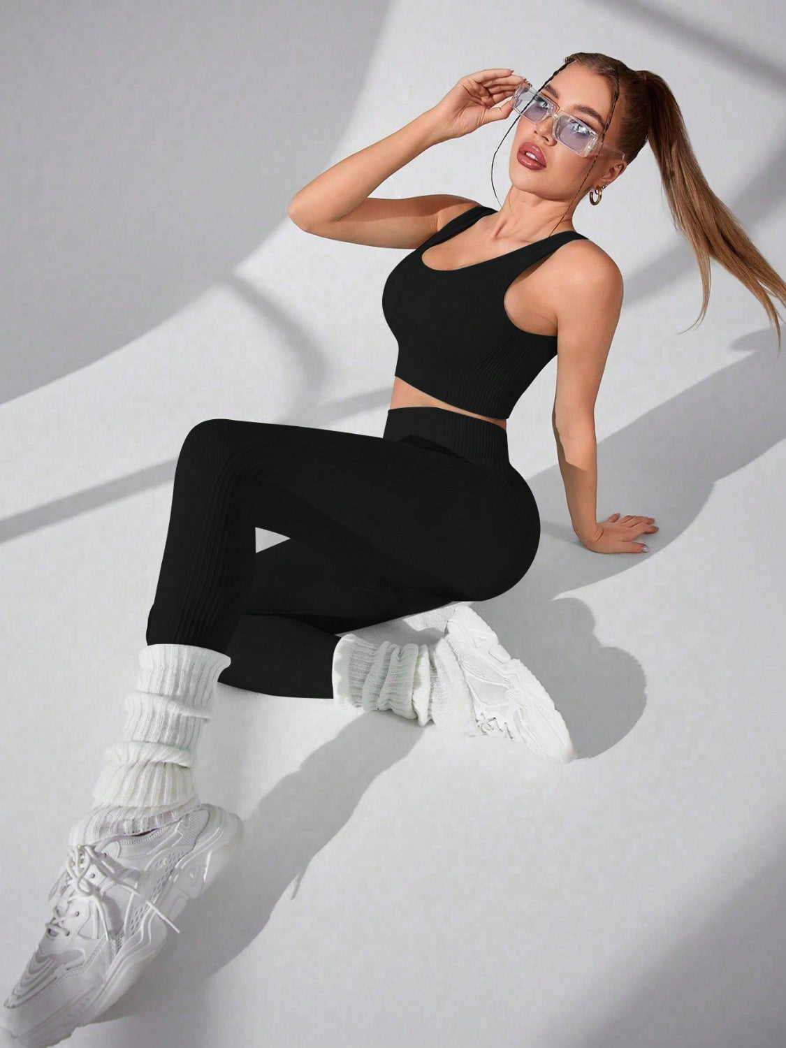 Scoop Neck Wide Strap Top and Pants Active Set - LACEDUPED