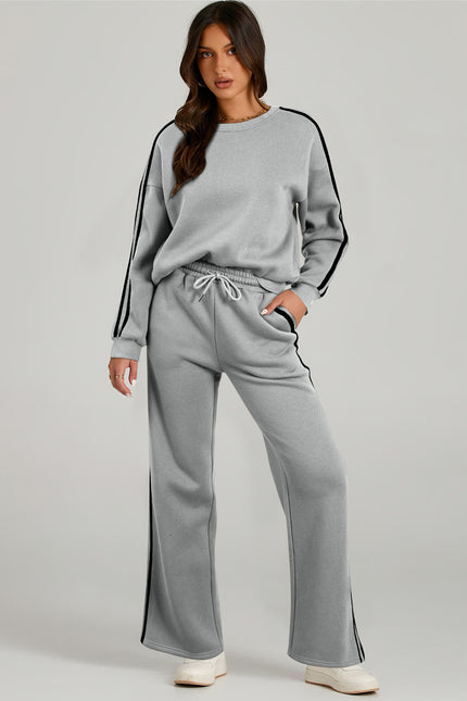 Round Neck Long Sleeve Top and Pants Active Set - LACEDUPED