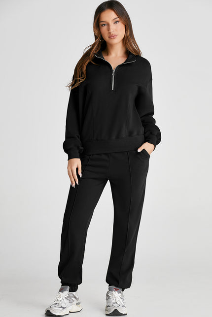 Half Zip Long Sleeve Top and Joggers Active Set - LACEDUPED