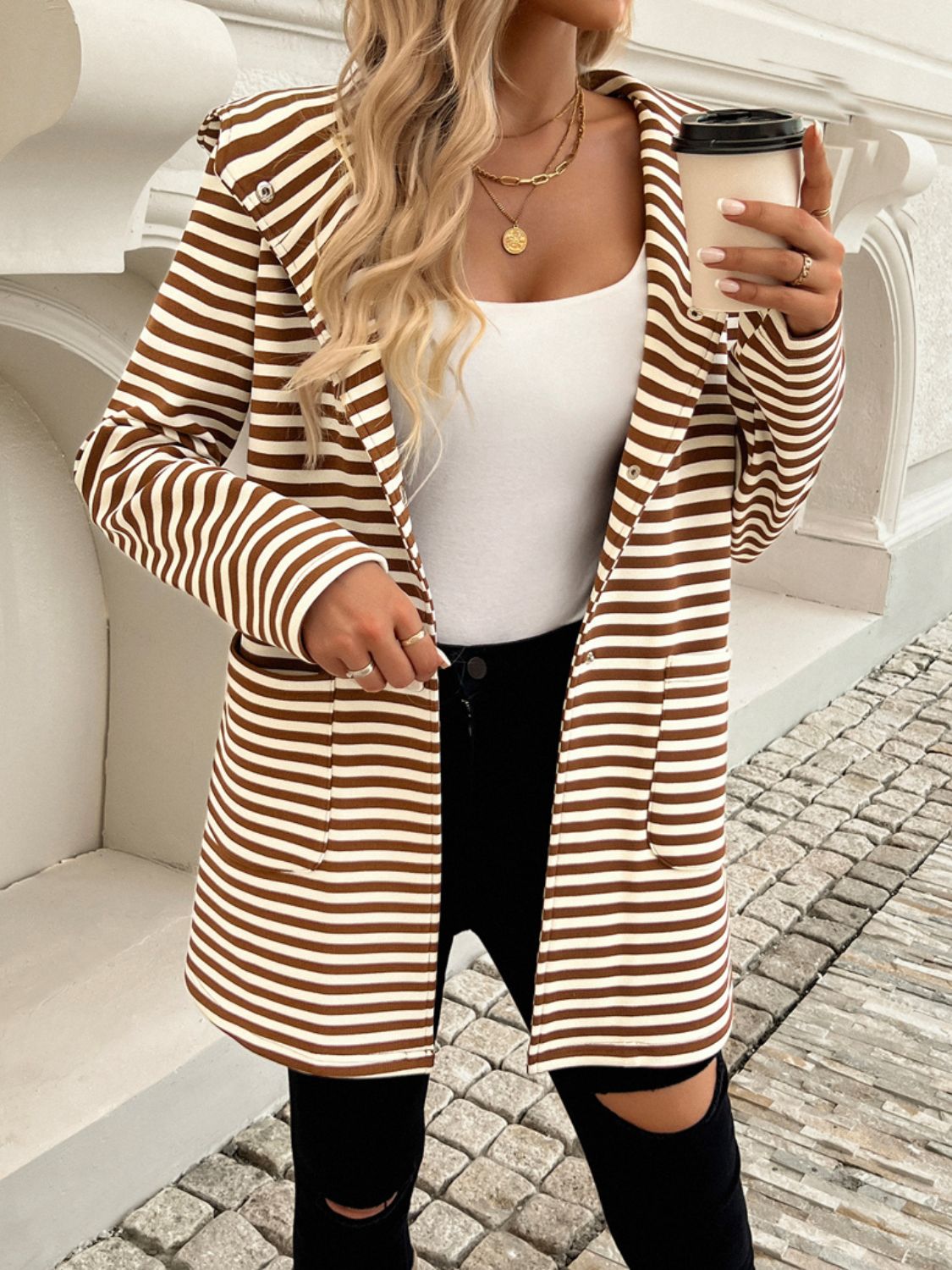 Devine Striped Long Sleeve Hooded Outerwear - LACEDUPED