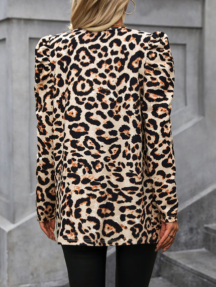 Leopard Open Front Puff Sleeve Jacket - LACEDUPED