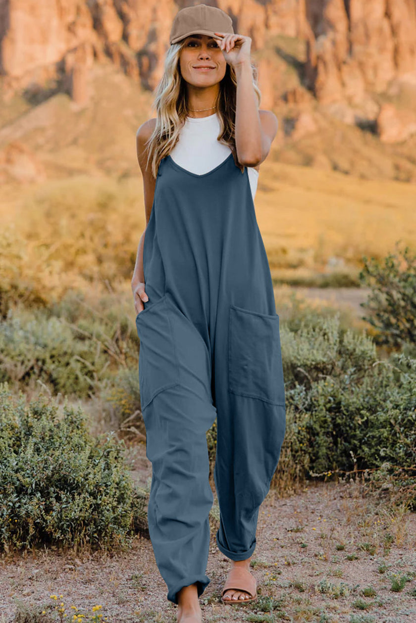 Double Take Full Size V-Neck Sleeveless Jumpsuit with Pockets - LACEDUPED