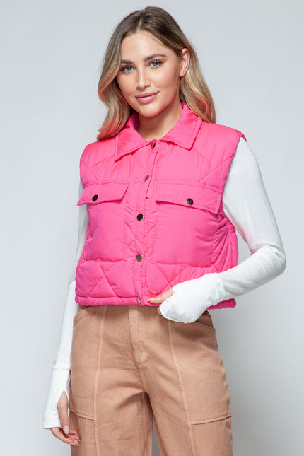 Snobbish Snap Down Quilted Crop Vest - LACEDUPED