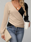 Contrast Surplice Long Sleeve Top - LACEDUPED