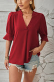 Notched Half Sleeve Blouse - LACEDUPED